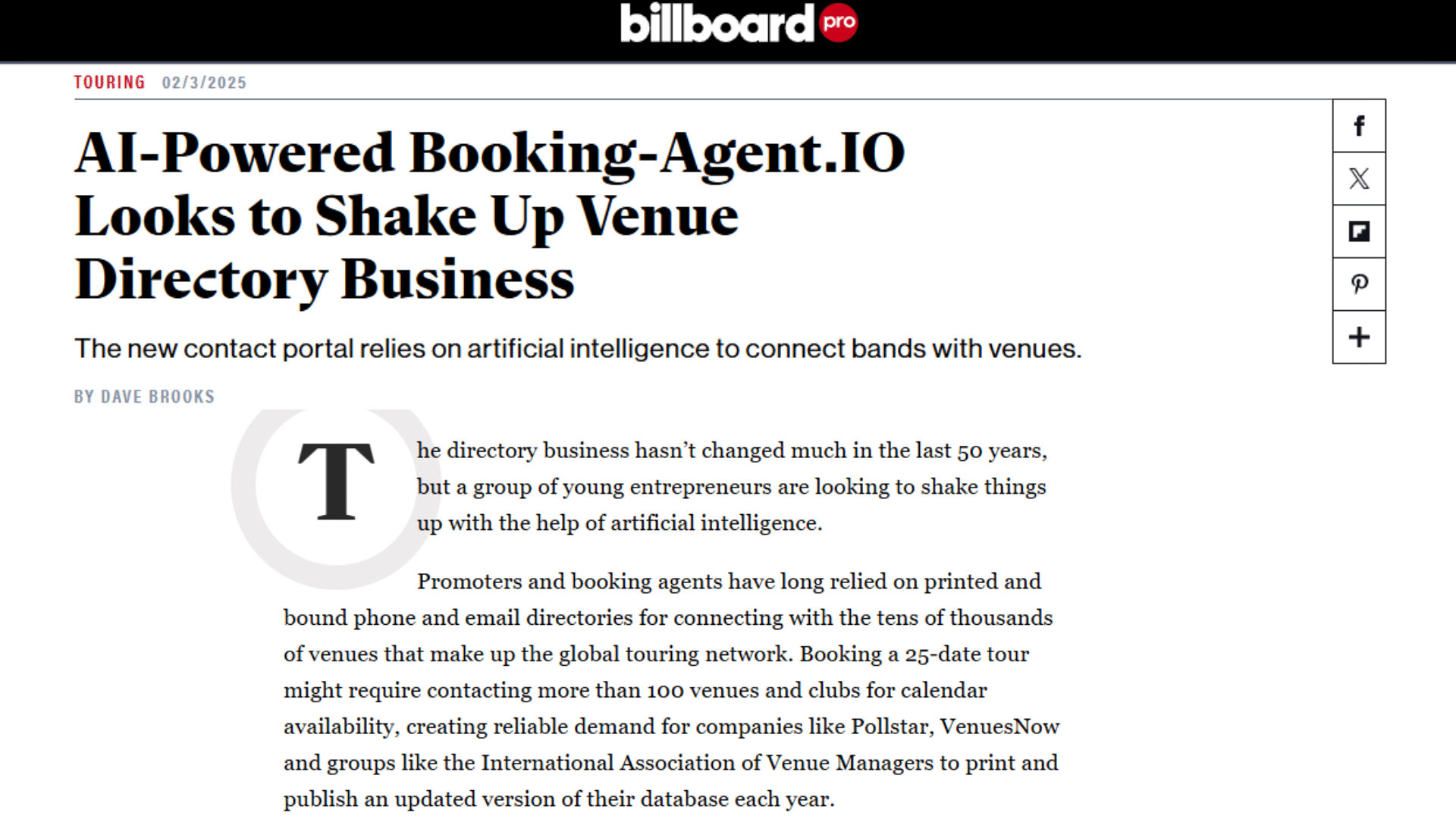 Billboard feature on BookingAgent.io