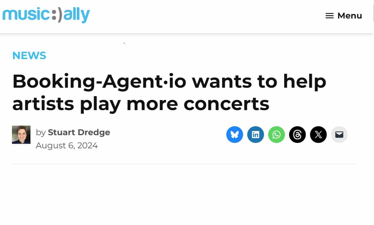 MusicAlly feature on BookingAgent.io